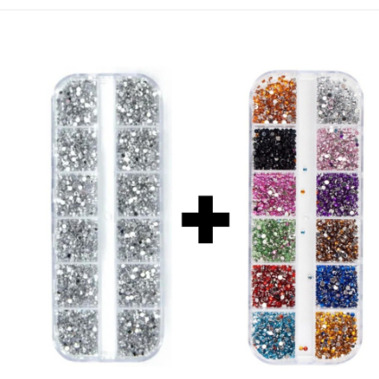 Estojo Kit Strass Prata + Kit Estojo Strass Colorido Para Maquiagem e Nail Art