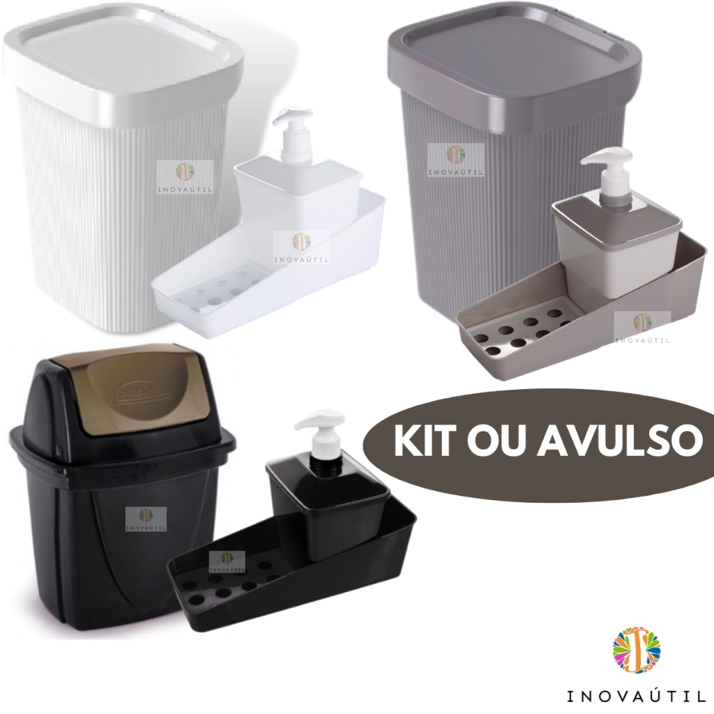 Kit Pia Cozinha Lixeira e Dispenser Porta Detergente 3 em 1 Disponível Para Kit ou Peça Avulsa