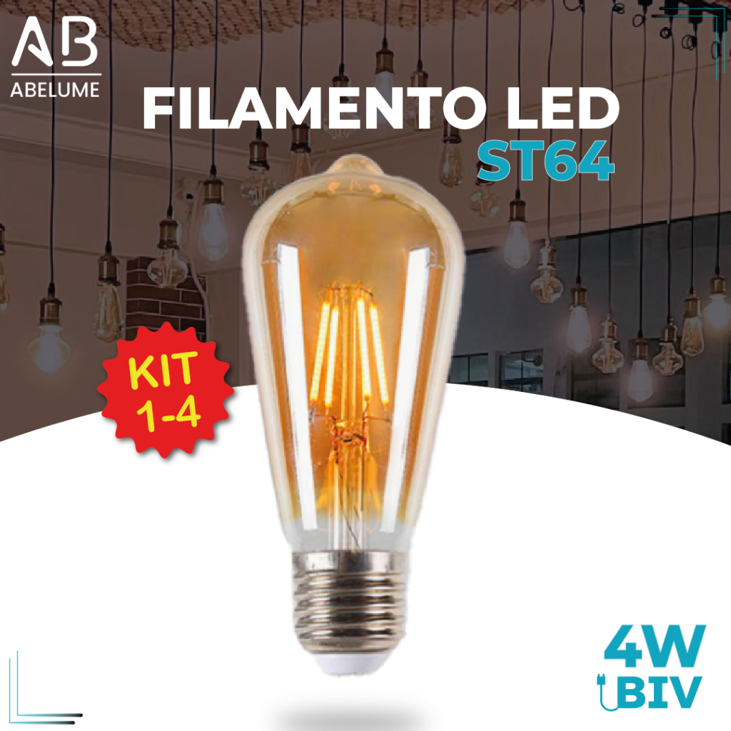 Lâmpada Filamento LED ST64 4W E27 LUZ QUENTE (AMARELO) Âmbar Retrô Vintage 110V~220V | Bivolt em Oferta na Shopee
