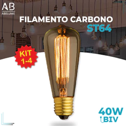 Lâmpada Filamento E27 Carbono ST64 40W LUZ QUENTE (AMARELO) Âmbar 110V~220V