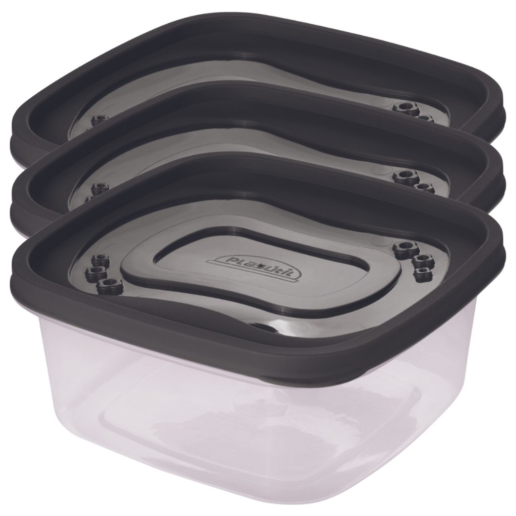 Pote 1,1Litro Plasútil Preto Marmita Fitness Micro-ondas Alimentos Frutas Plástico Escolar Academia