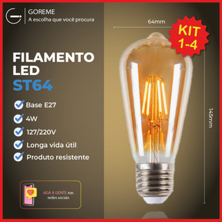 Lâmpada Filamento LED ST64 4W E27 LUZ QUENTE (AMARELO) Âmbar Retrô Vintage 110V~220V | Bivolt em Oferta na Shopee