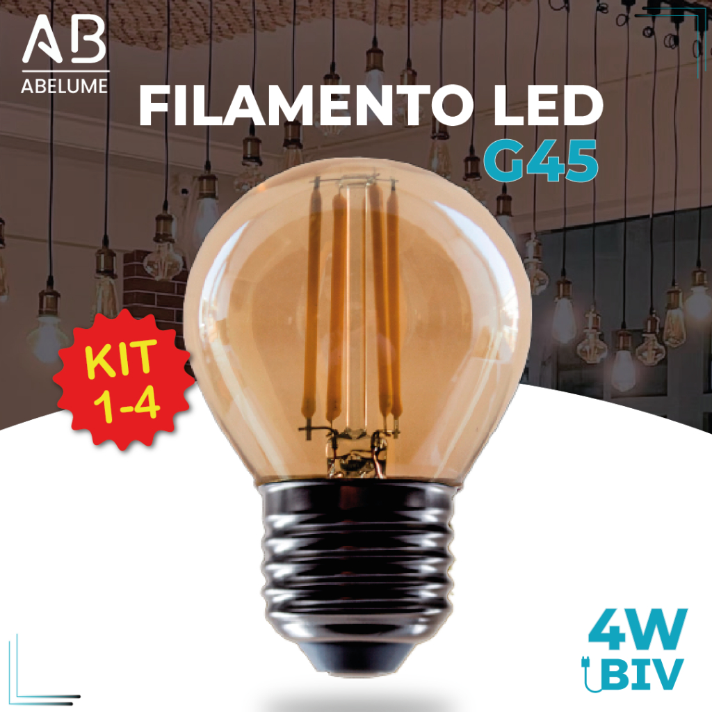 Lâmpada Filamento LED G45 4W E27 LUZ QUENTE (AMARELO) Âmbar Retrô Vintage 110V~220V | Bivolt em Oferta na Shopee