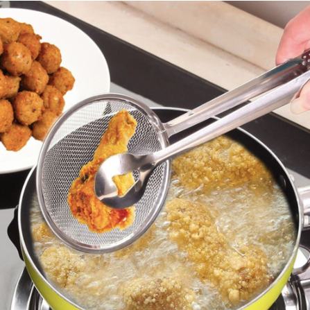 Escumadeira Para Fritura C/pegador Em Inox C/Pinça E Peneira em Oferta na Shopee