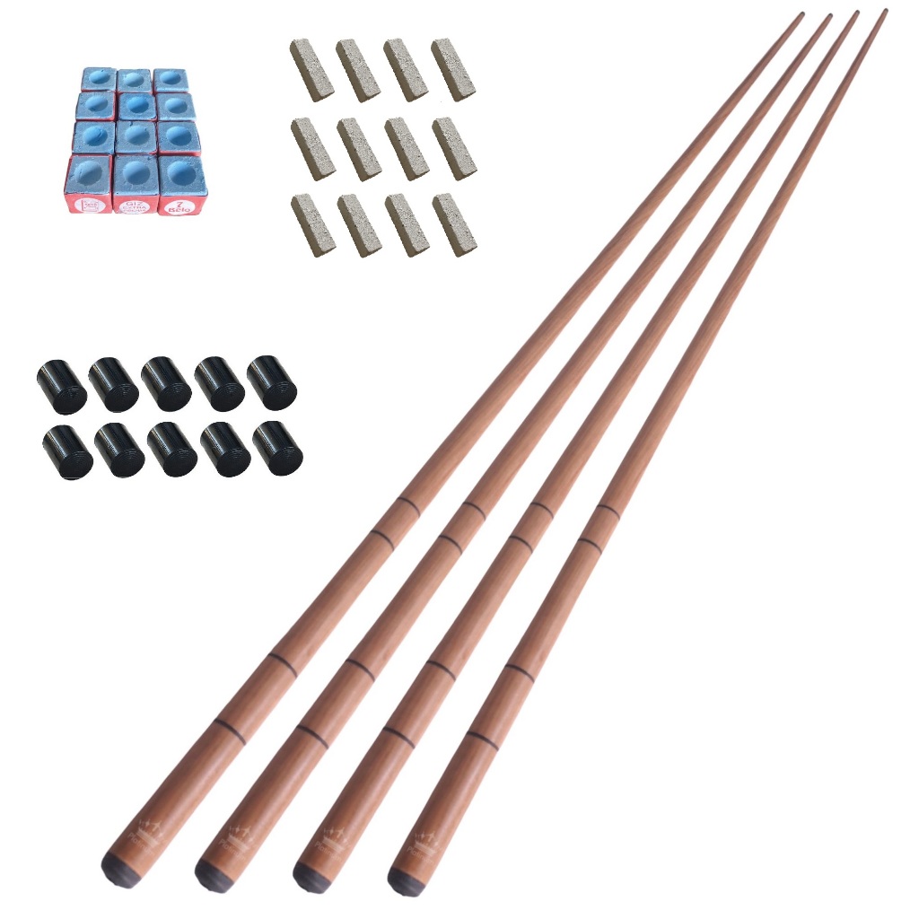 4 Tacos Bar Sinuca Snooker Ipê 1.45m + Kit Giz + 10 Virolas