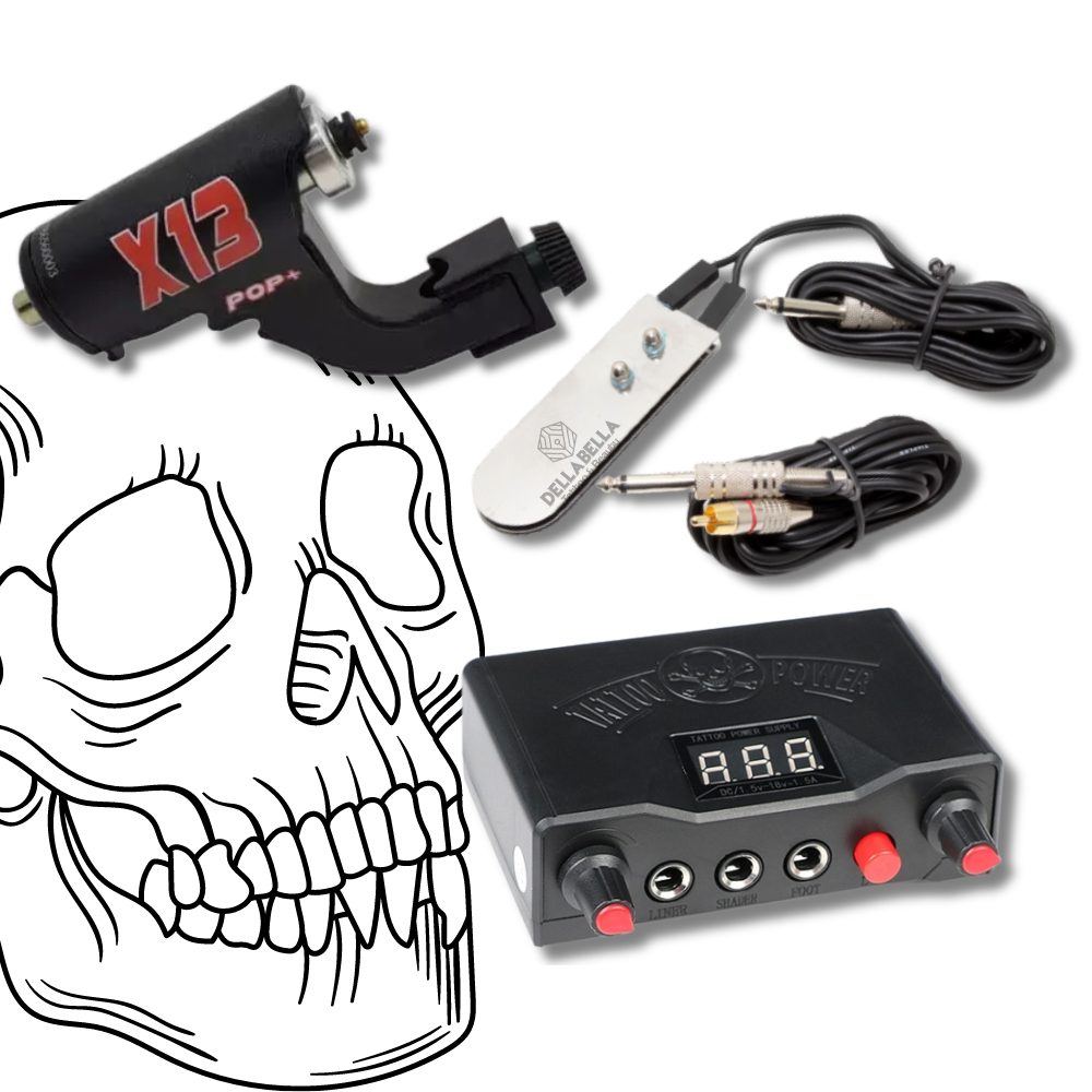 Kit Trio Completo Tattoo Multicores Maquina, Cabo RCA Pedal e Fonte Boutique Tattoo