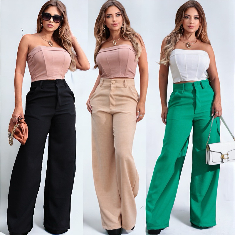 Calça Pantalona de Linho  Feminina  – Cintura Alta Social