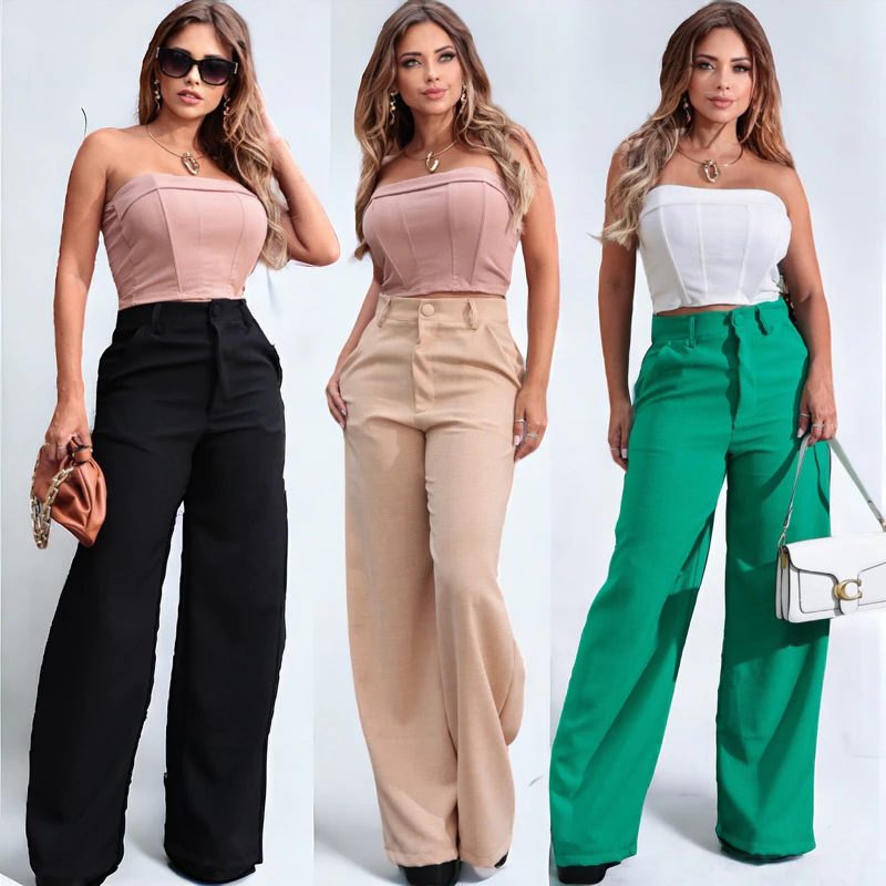 Calça Pantalona de Linho  Feminina  – Cintura Alta Social — imagem 1