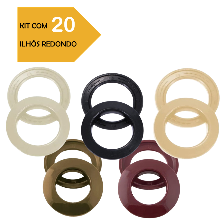 CONJUNTO 20 UNIDADES/PARES DE ILHÓS REDONDO PARA CORTINA 28MM COLORIDO