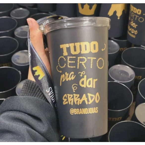 KIT 10 COPOS ECOLÓGICO COM TIRANTE PERSONALIZADO em Oferta na Shopee