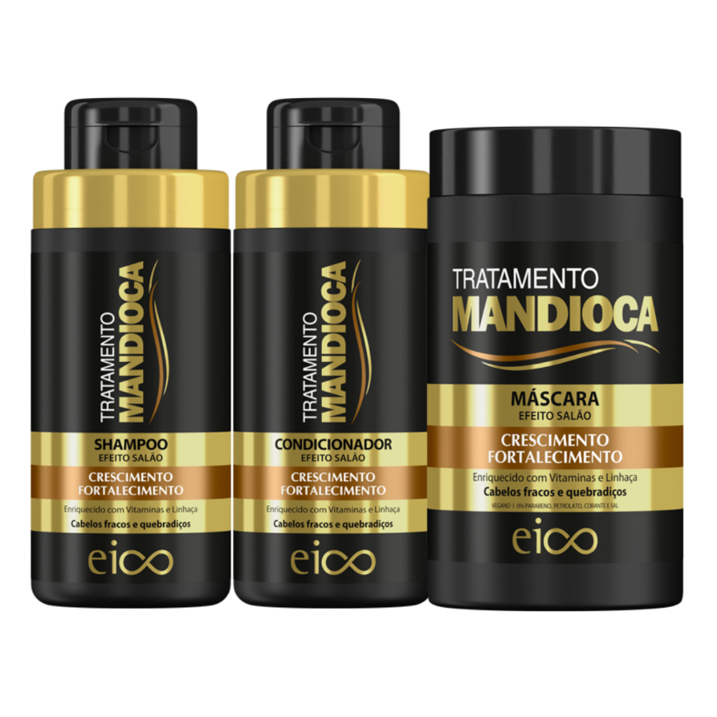 Eico Tratamento Mandioca Shampoo e Condicionador 450ml + Máscara Hidratação 1kg Força Crescimento em Oferta na Shopee