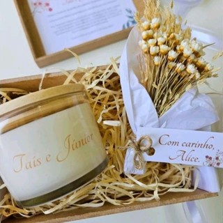 Caixa convite Padrinhos, com vela aromática e mini buquê para batismo, casamento, kit presente. em Oferta na Shopee