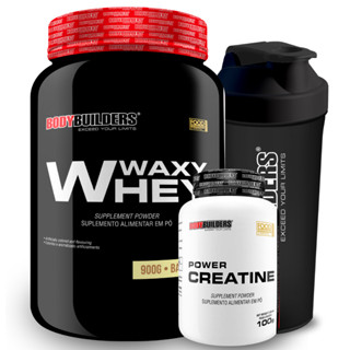Kit Whey Protein Waxy Whey Pote 900g + Power Creatina 100g + Coqueteleira Para Aumento de Massa Muscular Bodybuilders