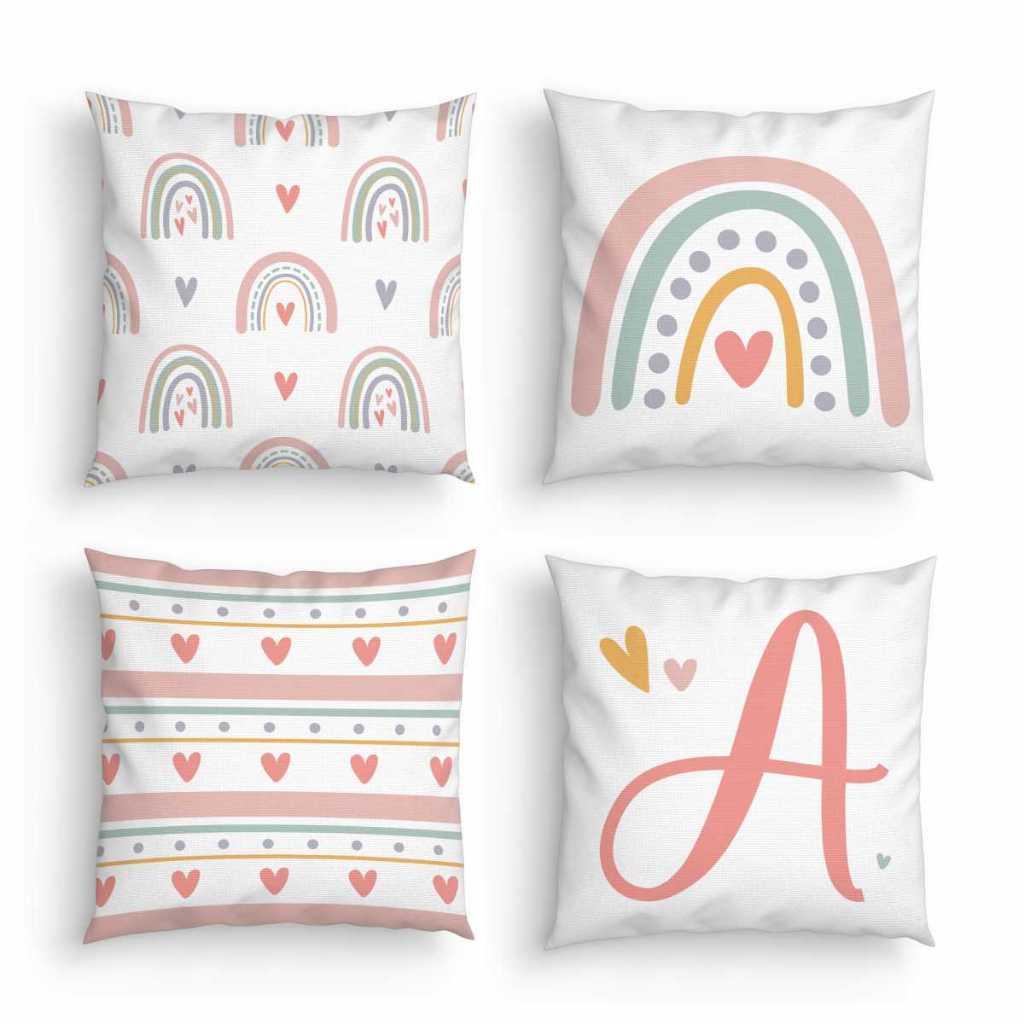 4 Capas para Almofadas Decorativas Arco-íris Boho com Inicial do Nome | Almofada Quarto de...