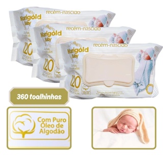 Kit 3 Lenço Umedecido para Recém Nascido Marigold Baby Sensitive 360 Toalhinha Umedecida em Oferta na Shopee