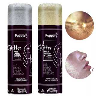 Popper Glitter Spray Para Cabelo e Corpo -  Alta Fixação Perfeito  Cheiroso cor prata e dourado 9618-SL/GD