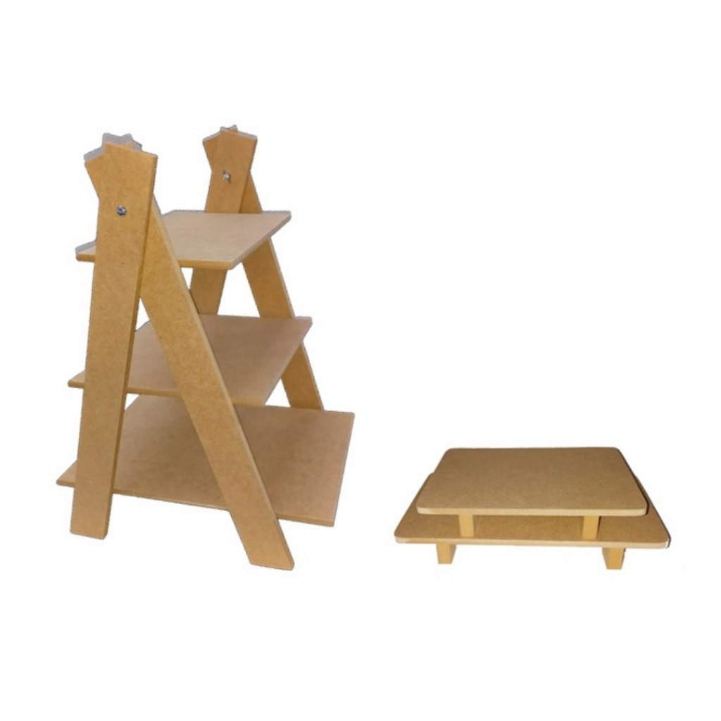 Kit 2 Bandejas MDF + Escadinha Suporte para Doces Decoração Mini Festa Só Um Bolinho
