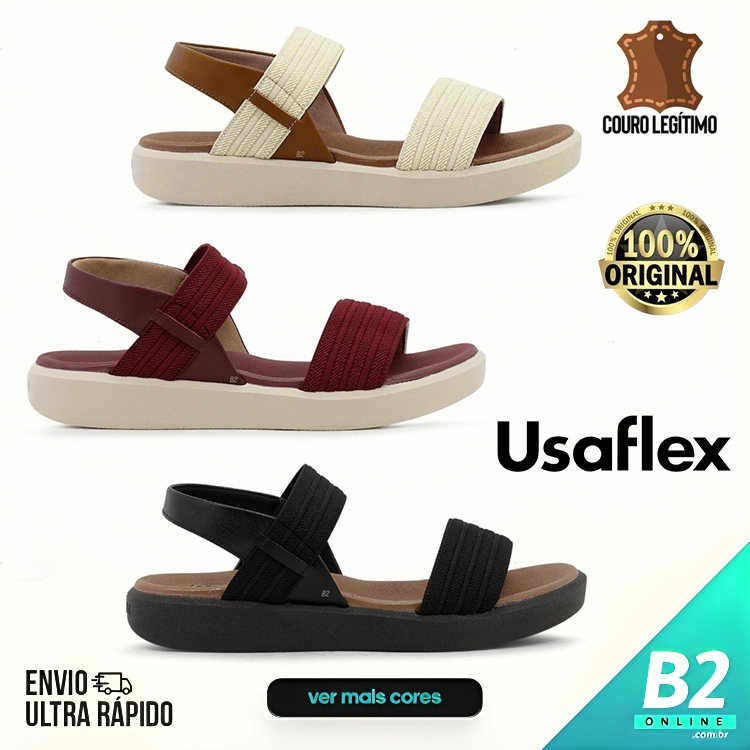 Sandália Usaflex Elástico Casual Ortopédica Feminina Original com Nota Fiscal Garantia