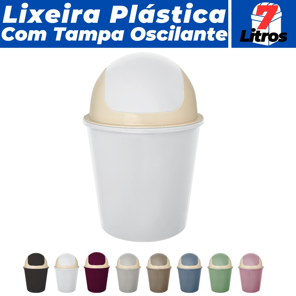 Lixeira Lixo Cesto de Lixo Plástica c/ Tampa Basculante Capacidade de 7L Escritório Cozinha Lavabo Casa