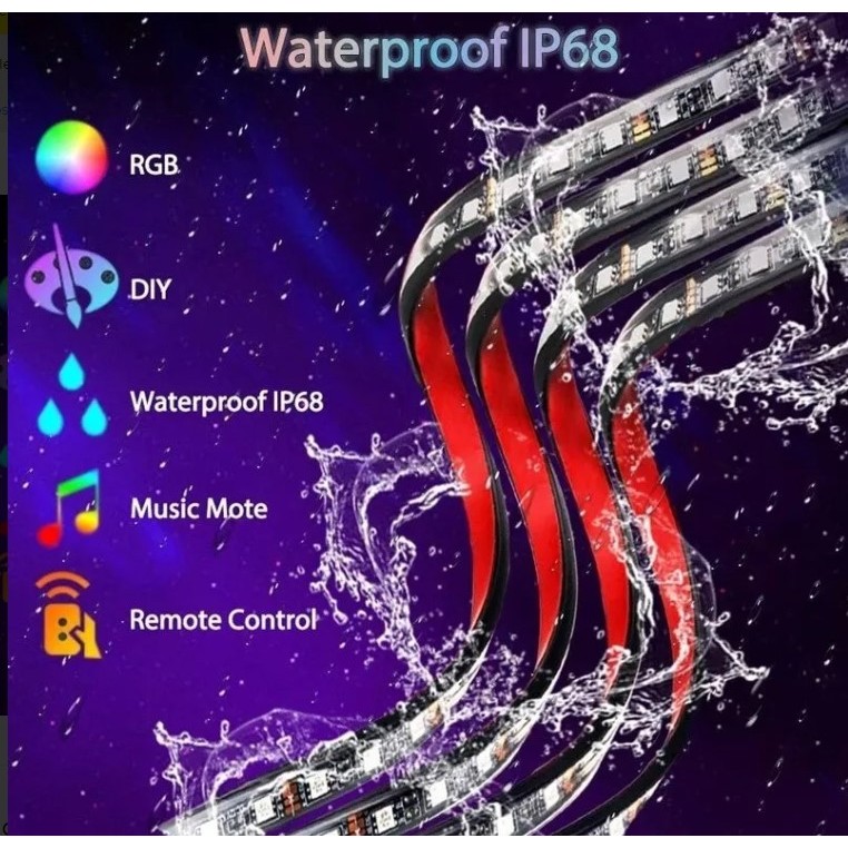 Led Neon Rgb Colorido Externo Acessorios Tuning Luz Carro Light 12v Controle Remoto ou Aplicativo APP Batida Música — imagem 2 de 2