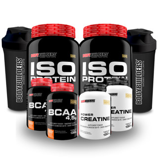 Kit 2x Suplemento de Proteína Isolada Iso Protein 900g + 2x BCAA 4.5 100g + 2x Creatina Power 100g + 2x Coqueteleira - Bodybuilders