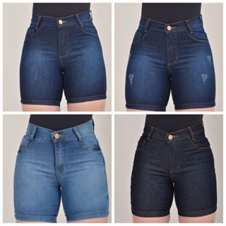Kit 2 Bermudas Meia Coxa Jeans Feminina Lycra Empina Bumbum Cintura Alta em Oferta na Shopee
