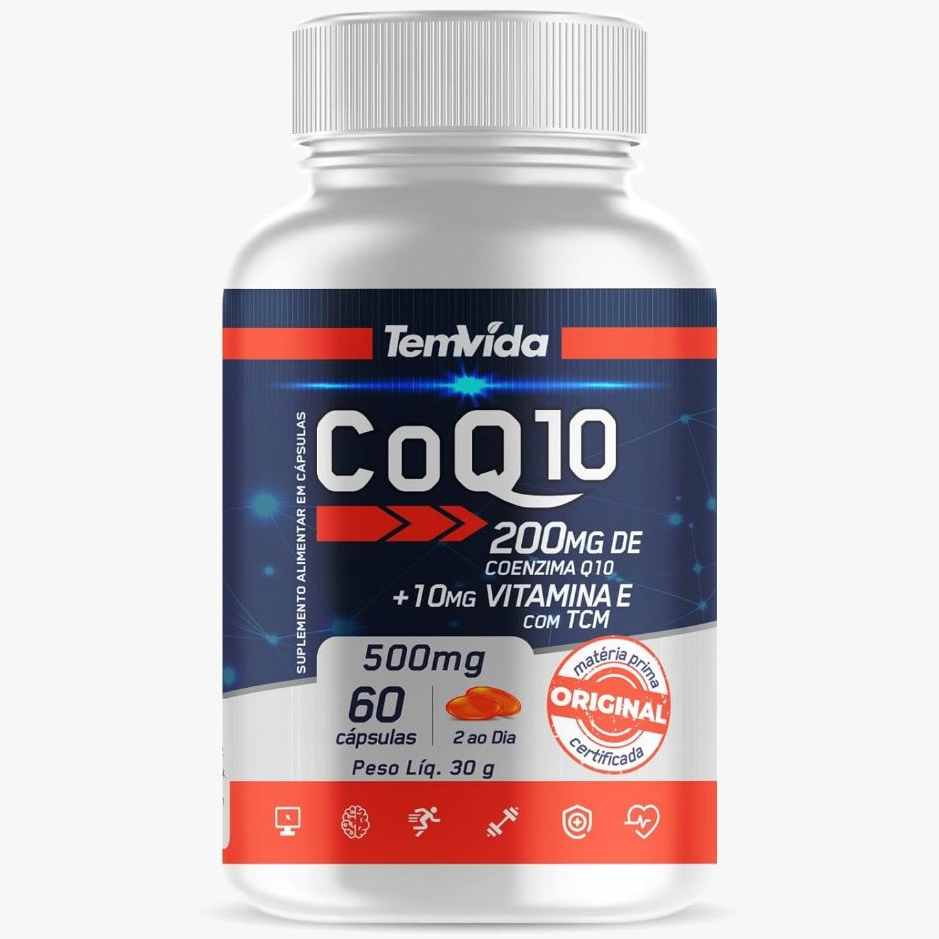 Coenzima Q10 COQ10 + Vitamina E + TCM 60 Cápsulas 700mg Tem Vida