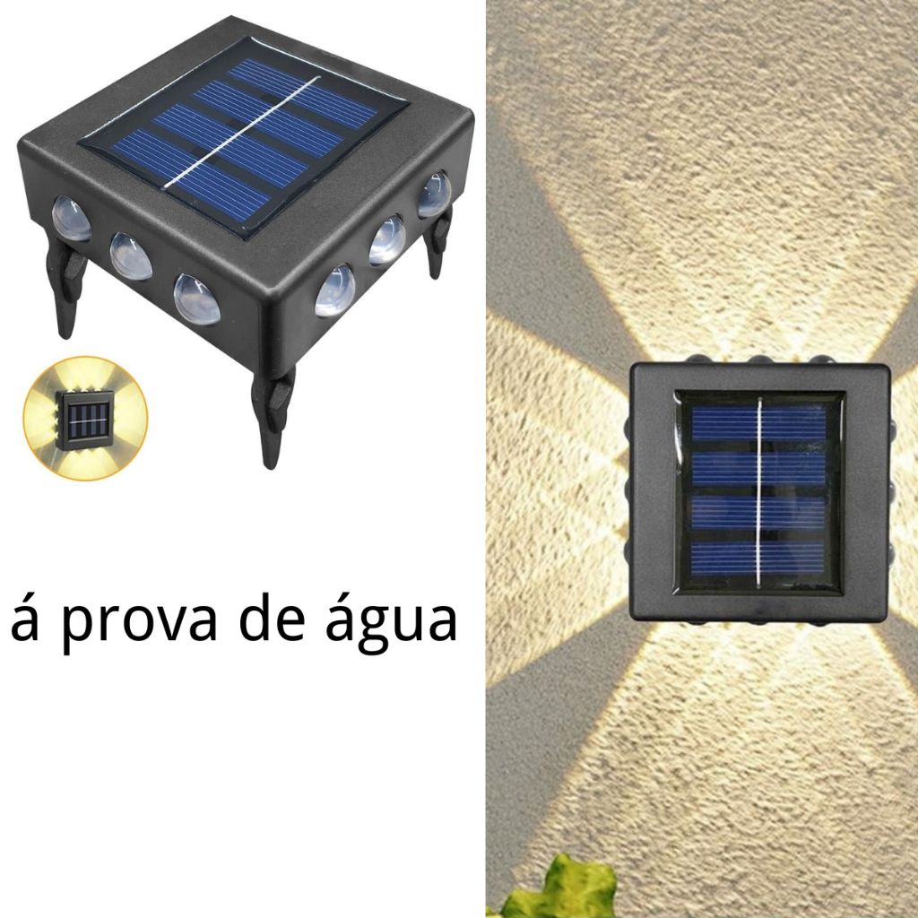 KIT 2 Luminaria Espeto Jardim Luz/Led Solar-12 Focos Slim Sensor-Arandela