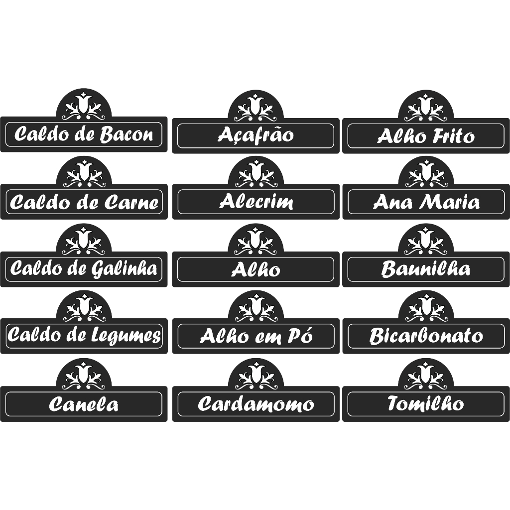 CARTELA TEMPERO 63 ETIQUETAS ADESIVO AUTO COLANTE ROTULO 6X2CM A PROVA DE AGUA PARA POTES RECIPIENTE MANTIMENTOS CONDIMENTOS ORGANIZAÇÃO  E BELEZA PARA SUA COZINHA COR AMARELO AZUL PRETO MARROM ROSA VERDE VERMELHO TRANSPARENTE BRANCO