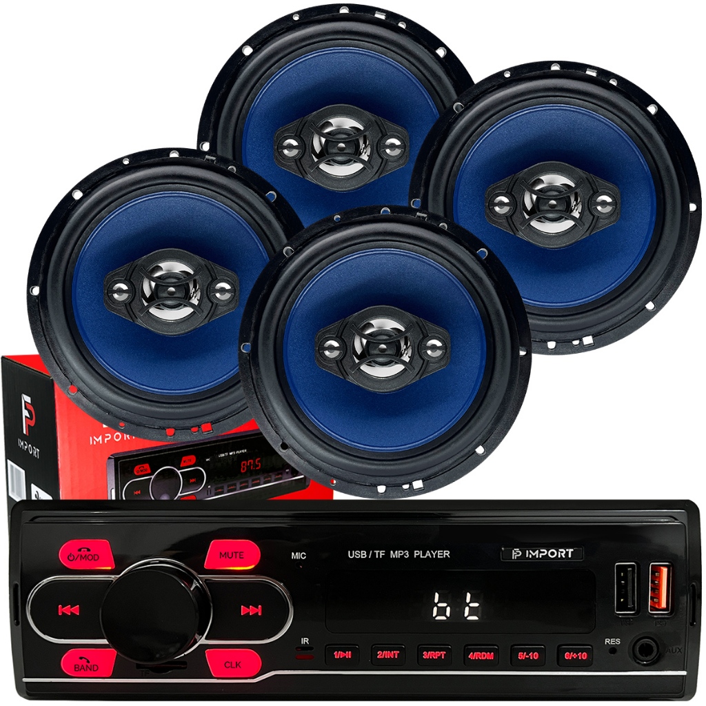 Kit 4 Alto-falantes 6 Polegadas 55w + Radio Mp3 Bluetooth Fm - Spare Parts and Accessories for Vehicles