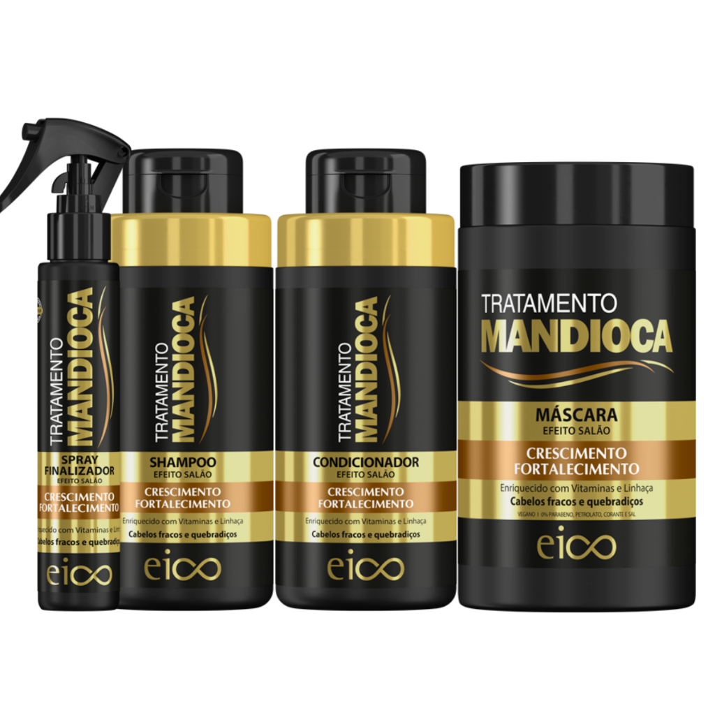 Eico Tratamento Mandioca Shampoo Condicionador 450ml Máscara Hidratação 1kg Spray Finalziador 120ml em Oferta na Shopee