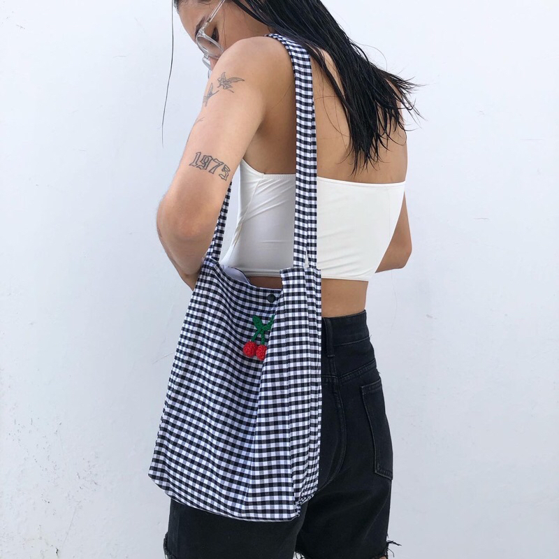 Tote bag cereja quadriculada