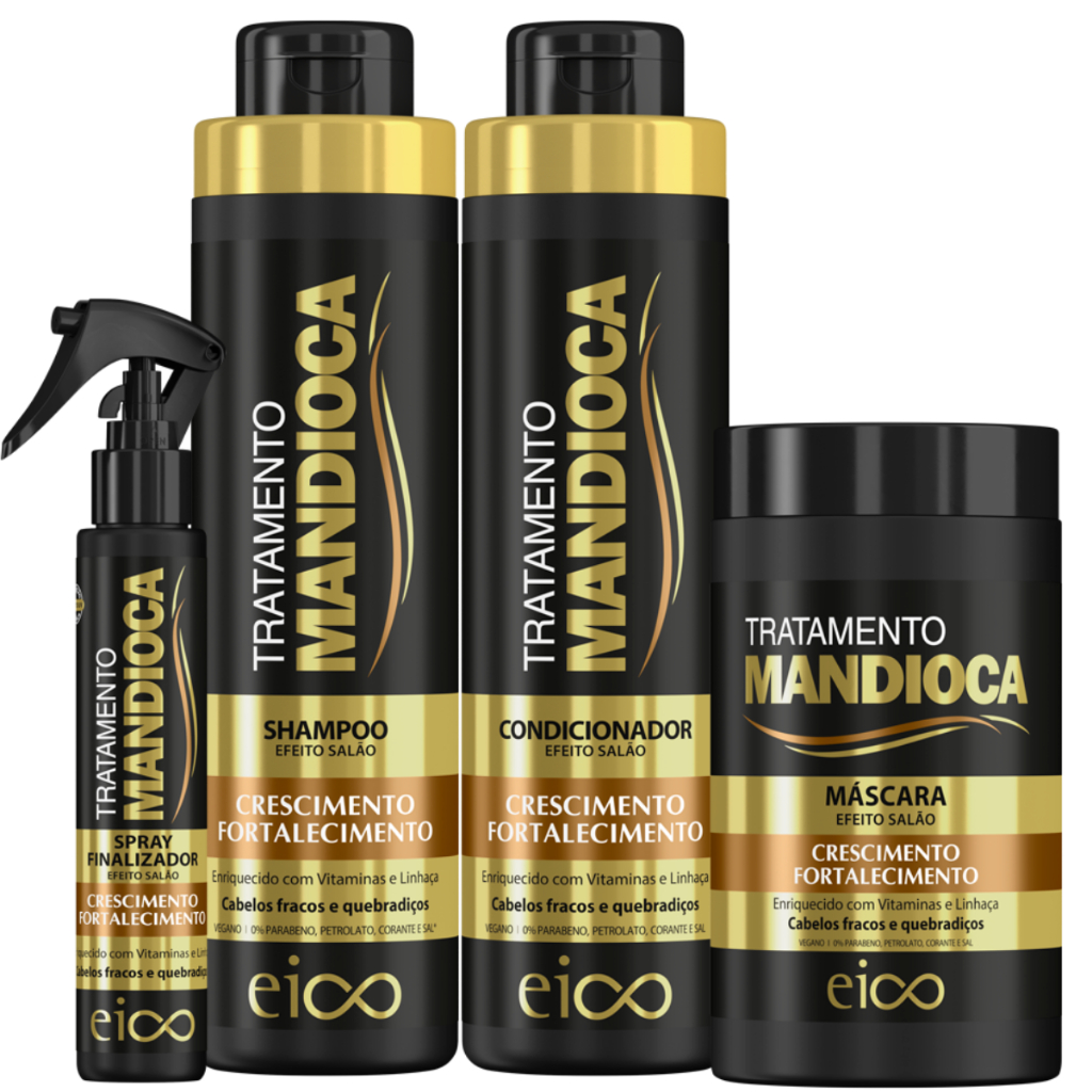 Eico Mandioca Shampoo 800ml Condicionador 750ml + Máscara Hidratação 1kg + Spray Leave-in 120ml em Oferta na Shopee