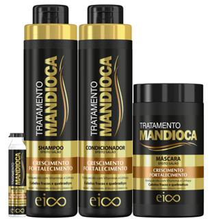 Eico Tratamento Mandioca Shampoo e Condicionador 800ml + Máscara 1kg + Megadose Nutritivo Fortalecimento Brilho Sem Sal