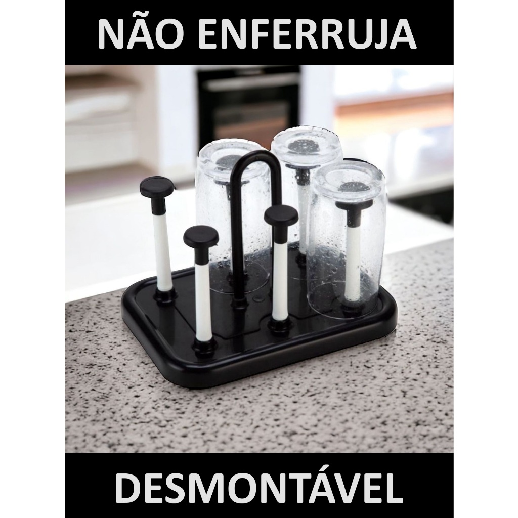 Secador Suporte Porta Copos Não Enferruja Resistente Seca Escorredor de Copos Suporte 6 Copos de Pia em Oferta na Shopee