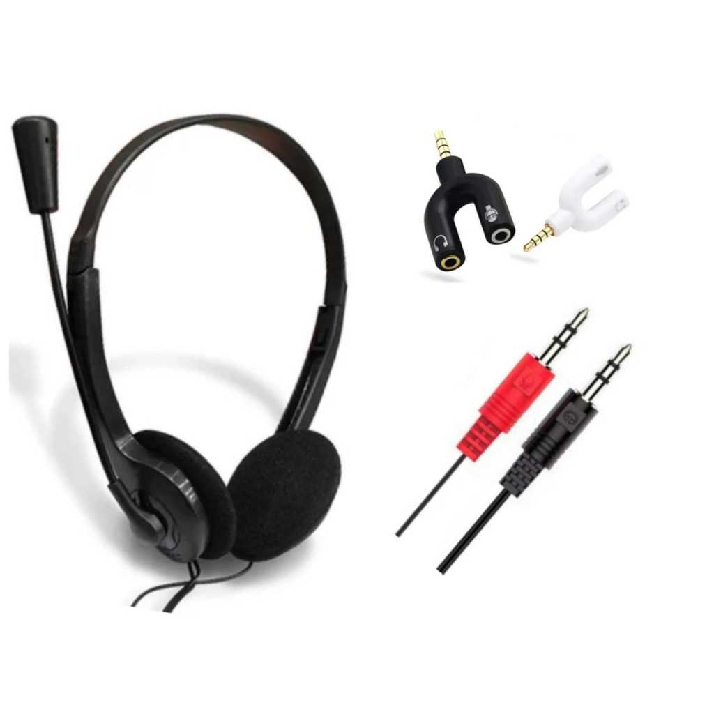 Fone Microfone Headset Escritório Notebook Pc Game telemarketing home ofice + Adaptador p2 em Oferta na Shopee