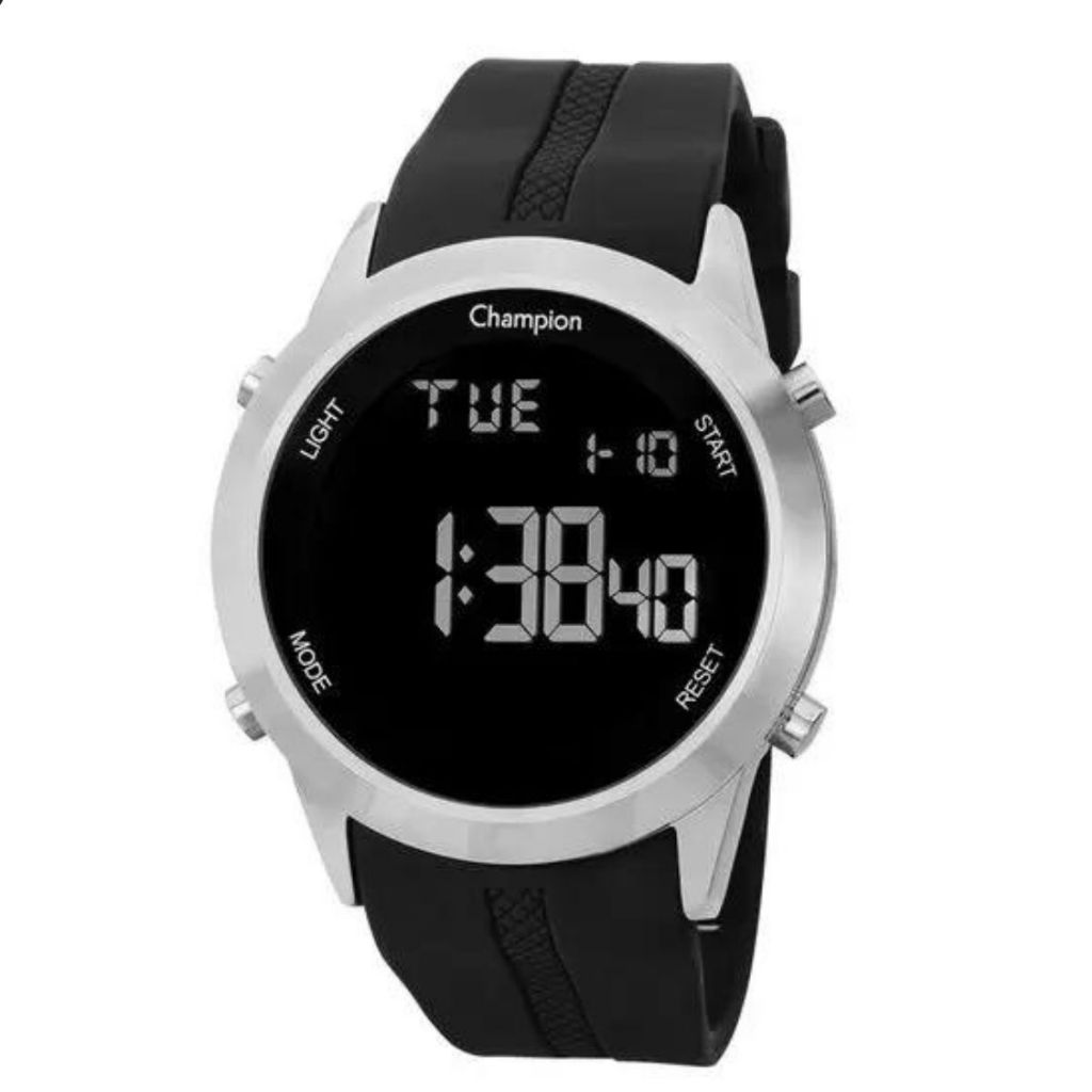 Relógio Champion Masculino Digital Prata Silicone Original À Prova D'Água Presente CH40259T