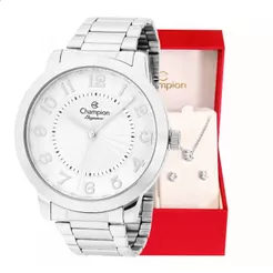 Relógio Feminino Champion Analógico Prata Casual + Conjunto Colar e Brincos CN25118Q Relógio De Pulso Feminino