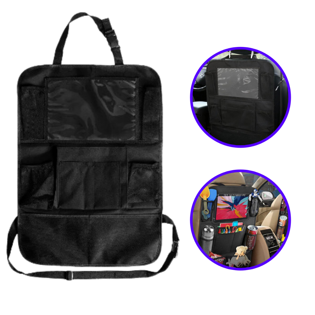 Suporte Banco Traseiro Carro Tablet Garrafa Marmita Multifuncional Oxford Tecido Car Black Seat Organizador, Multi Bolso Saco De Armazenamento com Tablet Holder, Protetor para Crianças Bolsa Protetor de Banco