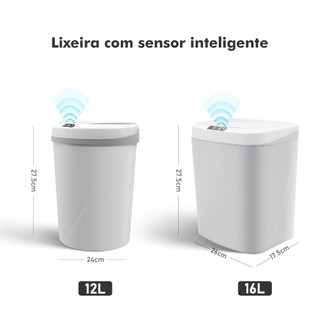 COIBEU® Lata de lixo escritório em casa 12L / 16L com sensor automático inteligente Carga/bateria USB