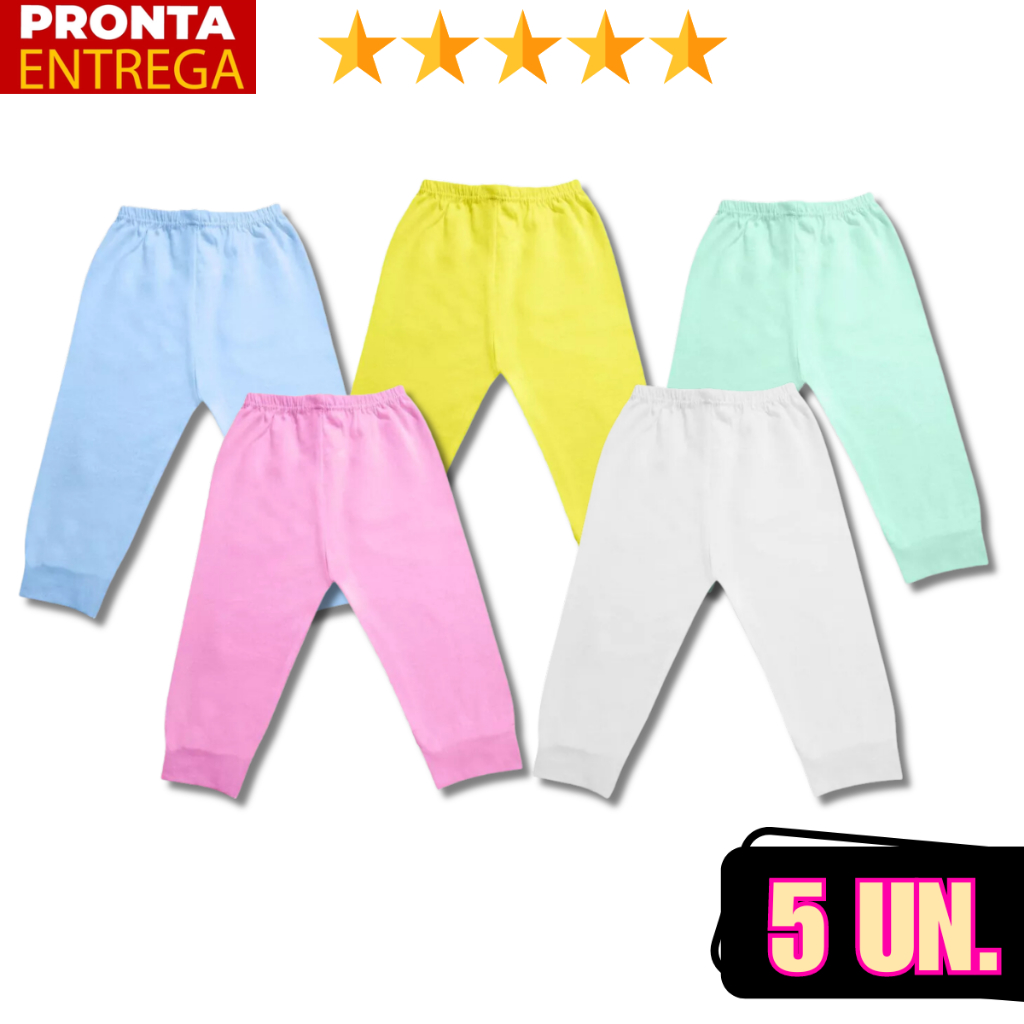 Kit 5 Mijao De Bebê Menina Menino Calça Infantil Sem Pé Cores Lisas em Oferta na Shopee