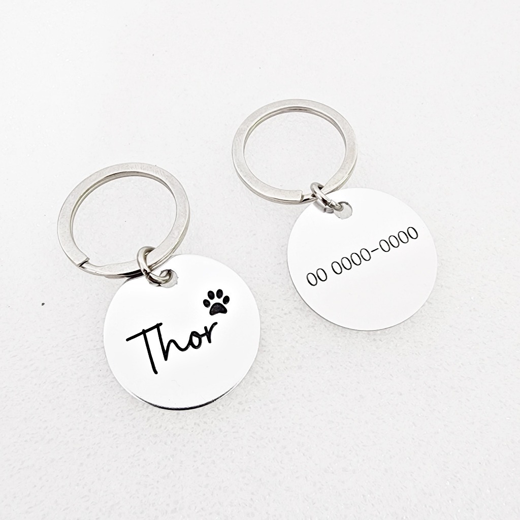 Tag identificação pet cão gato nome telefone personalizado gravaçãolaser placa personalizada Unidade