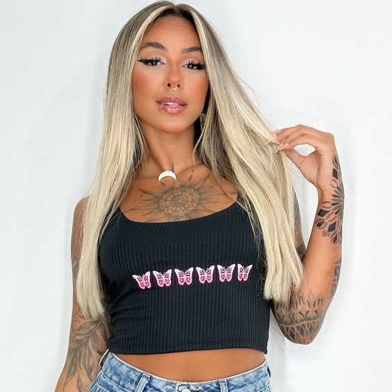 Top Cropped Alcinha Estampado Canelado Curta Alta Qualidade Casual Academia Tendência Básica Moda Blogueira