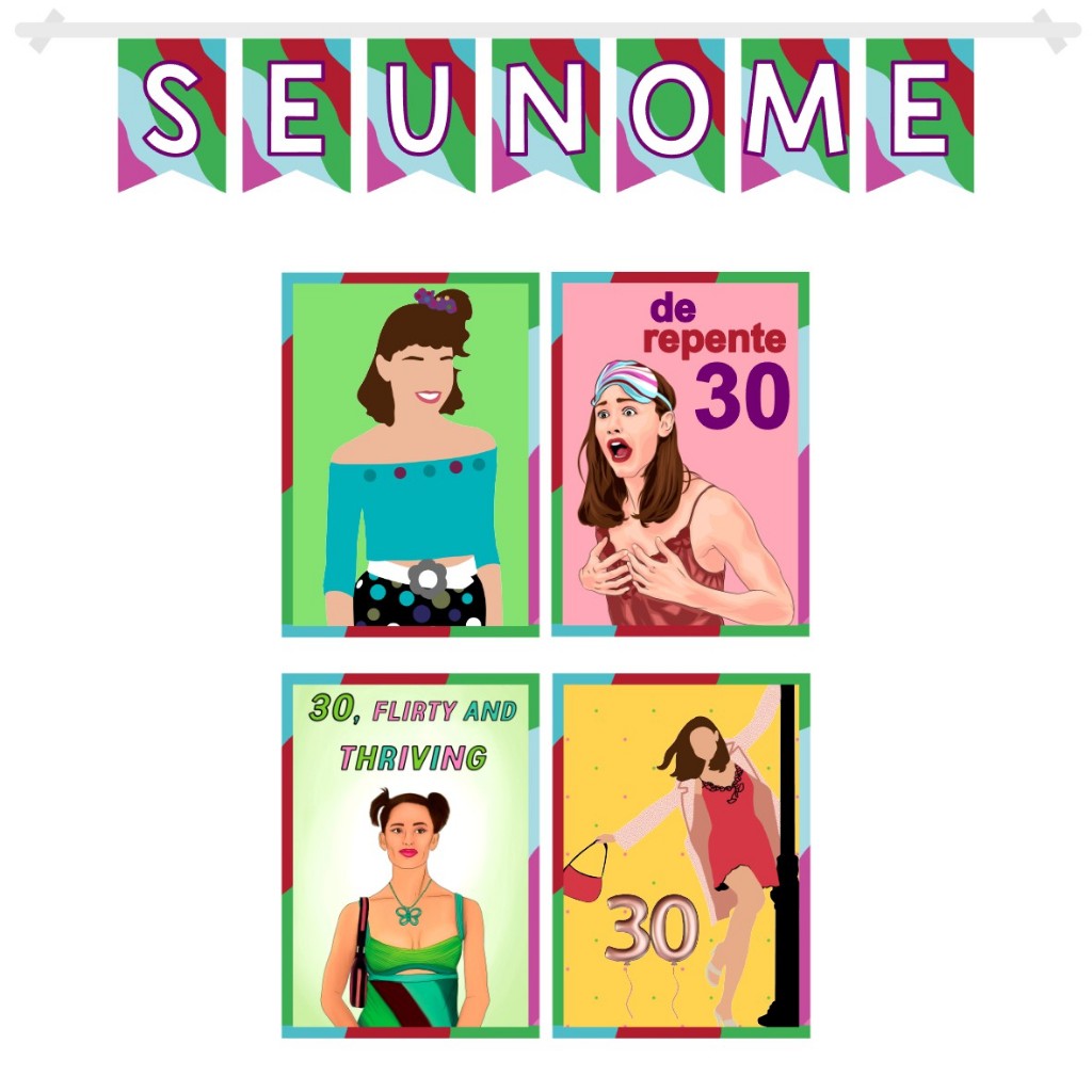 Decoração de Festa Banner Poster e Bandeirinha Varal de Letras De Repente 30 anos Trintei Jenna Rink em Oferta na Shopee