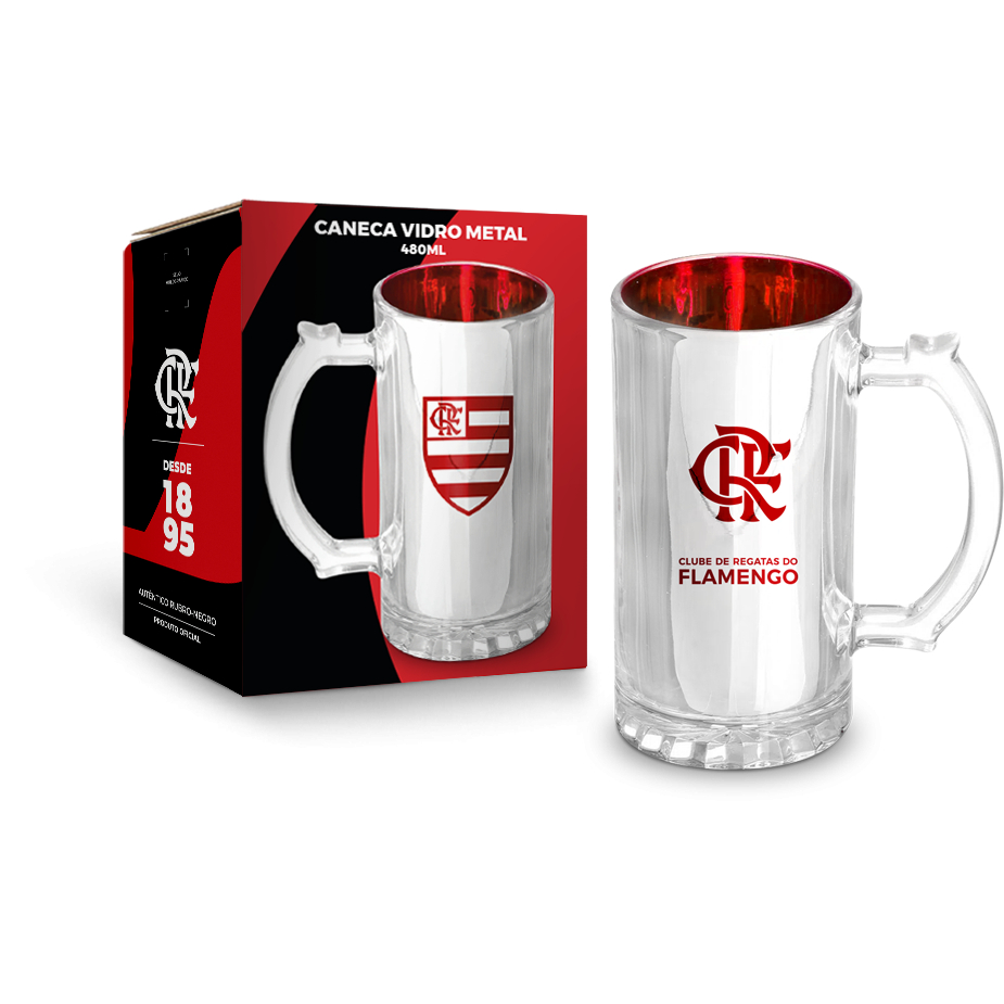 CANECA VIDRO METALIC TIMES - FLAMENGO