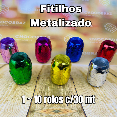 1~10 Rolos de Fitilho METALIZADOS 30 metros 5mm CORES LAMINADAS em Oferta na Shopee
