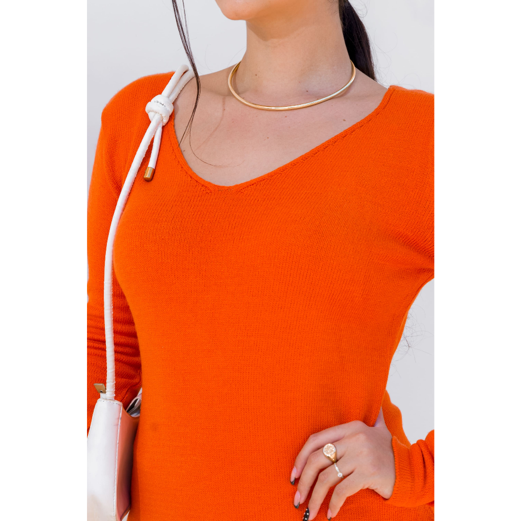 Blusa Feminina Estilosa Gola V Tricot Modal Inverno | Blusa de Frio Feminina Roupa Feminina