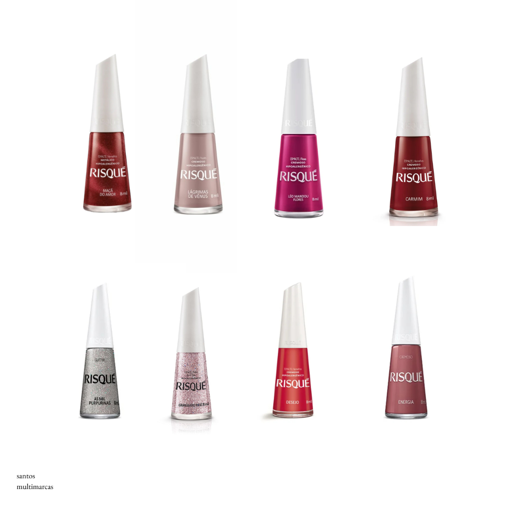 Esmalte manicure 8ml Risque Vermelho Metálico Maçã do Amor | Nude Cremoso Lágrimas de Vênus |  Léo Mandou Flores