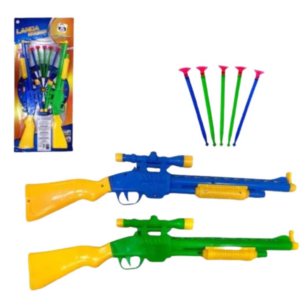 Kit 2 Espingardas Brinquedo Mira Lançador Dardos Com Alvo