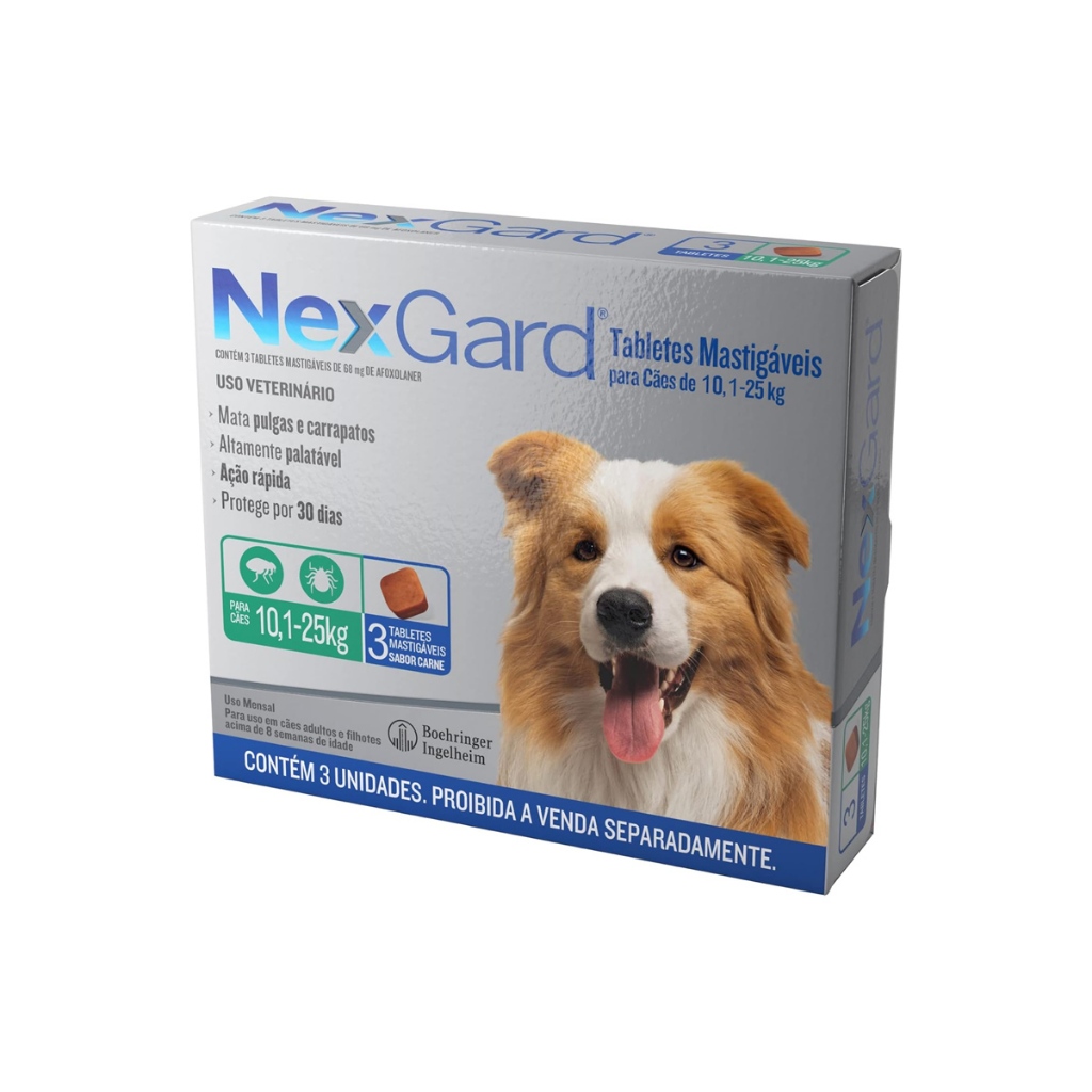 Antipulgas E Carrapatos Nexgard Cão 10 A 25kg Com 3 Tabletes